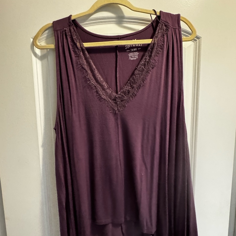 American Eagle Outfitters Plum Tank Top with Lace